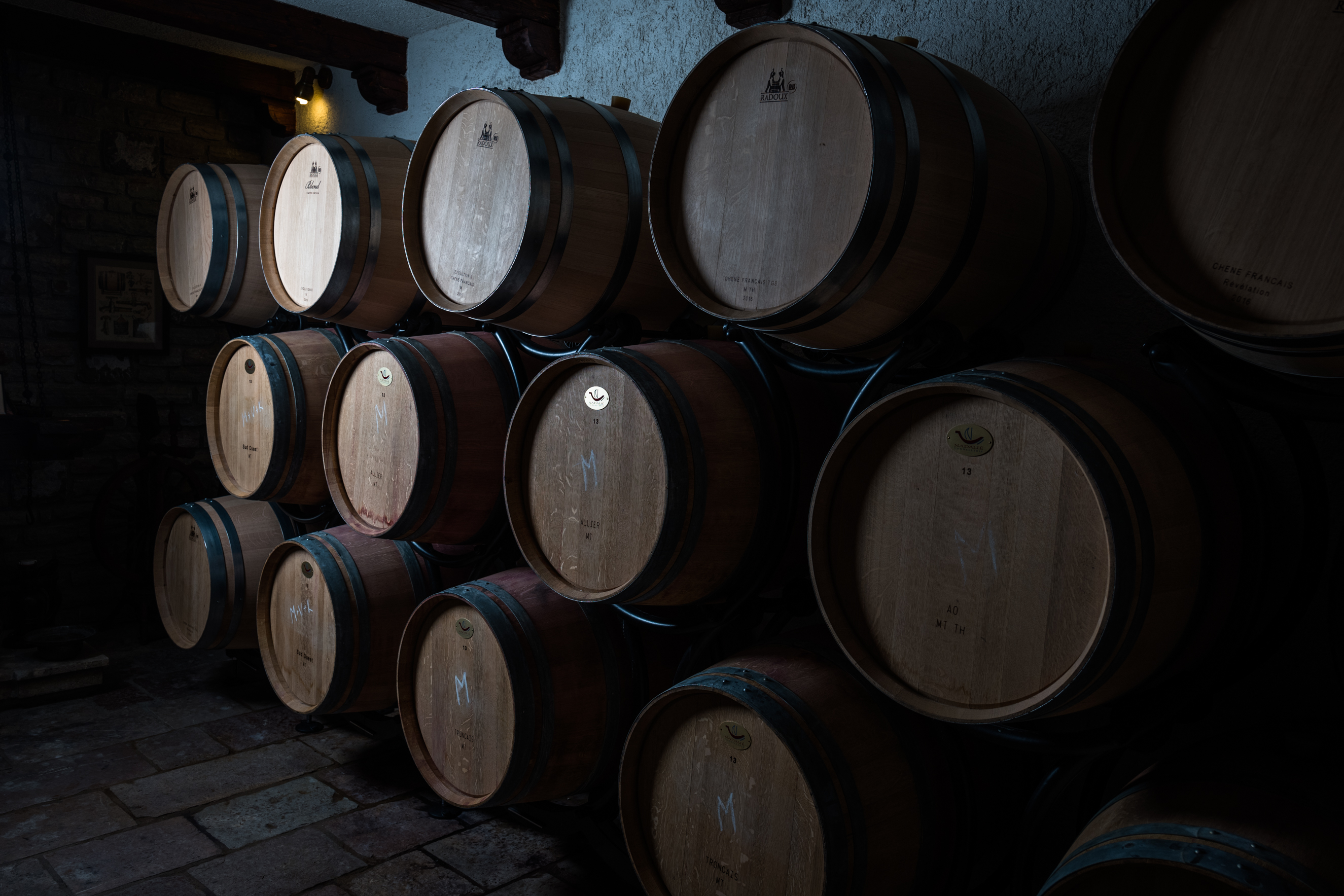 French oak barrels ageing in the Castel Savina cellar