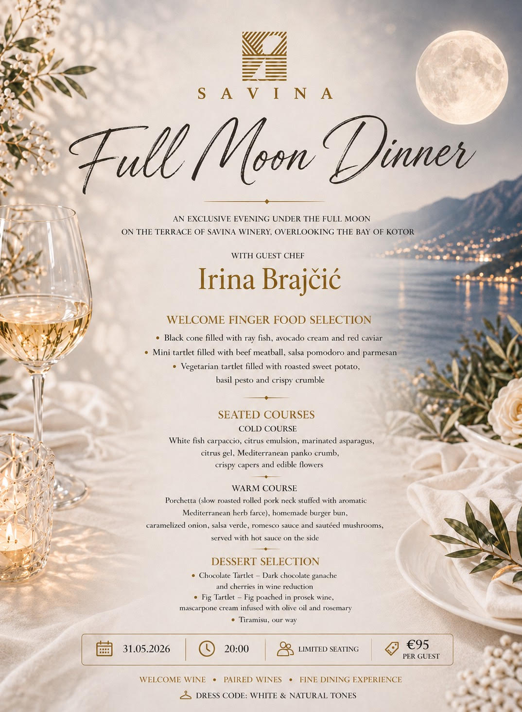 Full Moon Dinner at Castel Savina - guest chef Irina Brajčić, 31 May 2026